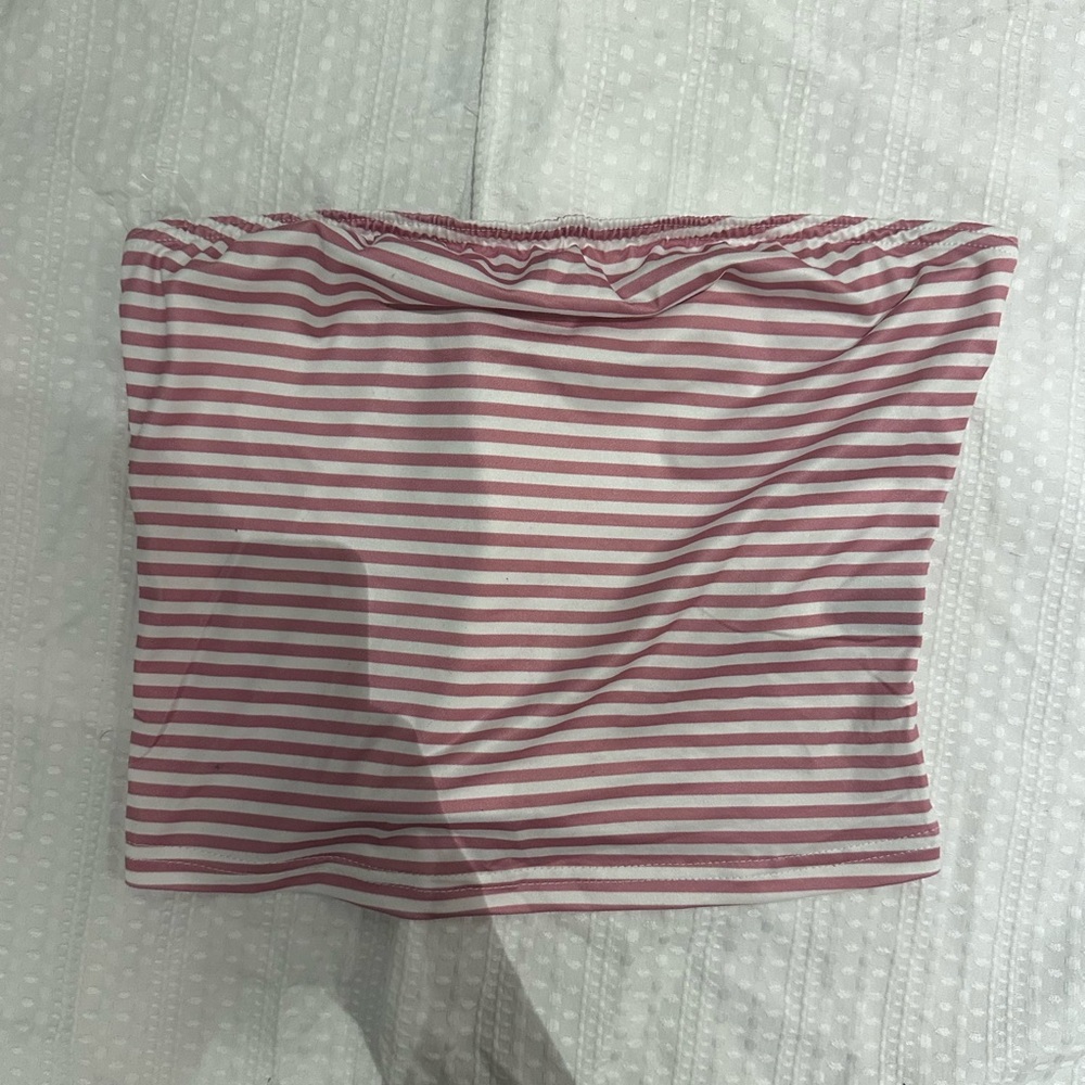 Striped Pink and White Tube Top - SHEIN - Size S